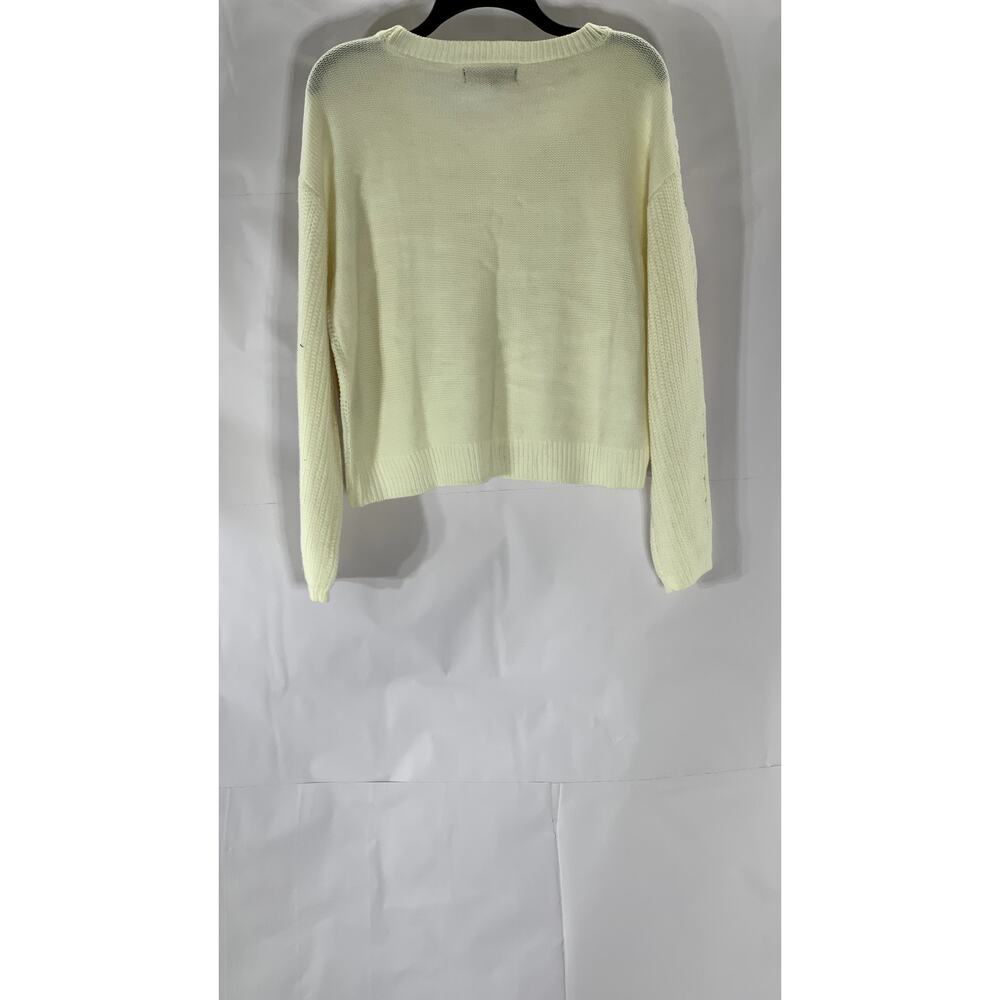 ALMOST FAMOUS Women’s Cream Cable Knit Crewneck Long Sleeve Sweater SZ L - Picture 2 of 11